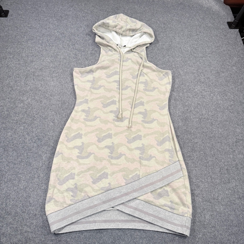 Venus Sleeveless Hoodie Dress Camo Print Tulip Hem Grey Pink Sage Small Y200056